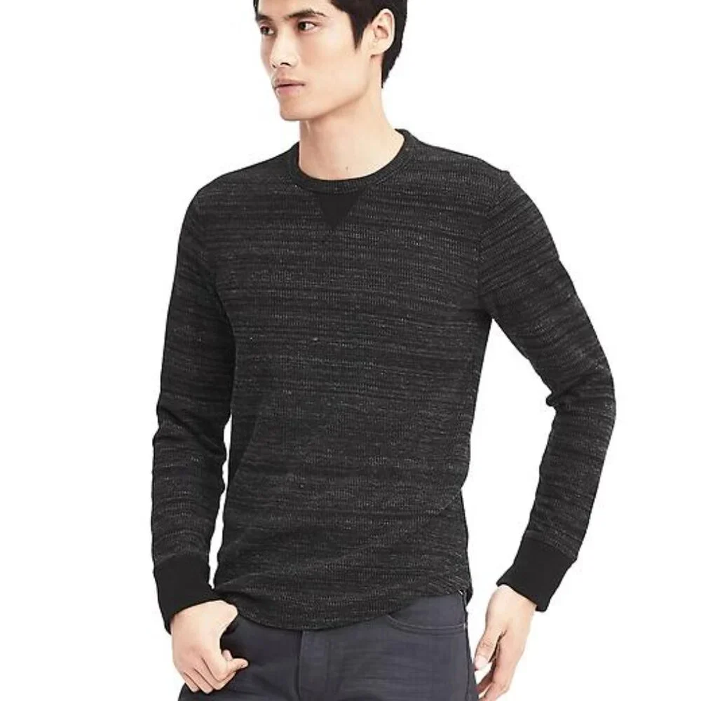 Banana Republic Mens Heritage Collection Waffle Knit Pullover Shirt Charcoal S‎